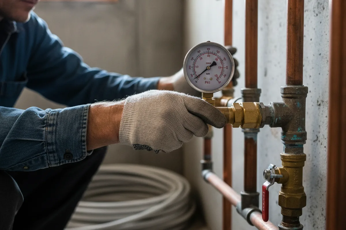 Pressure testing a repaired line during Water Line Repair in Hanscom AFB